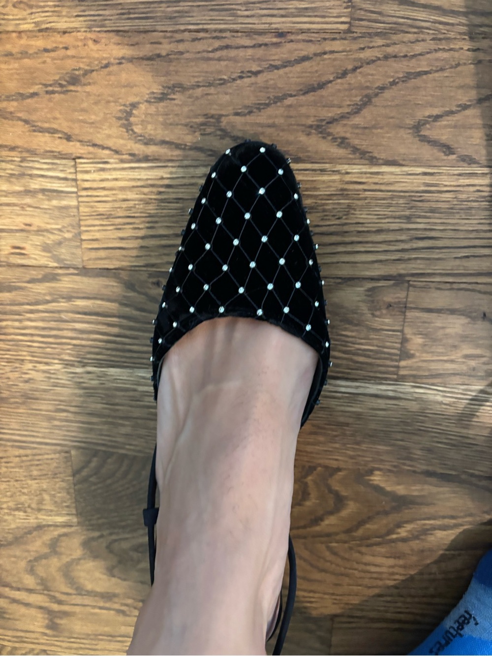 Doen Black Velvet Slingback Flat with Rhinestone Lattice